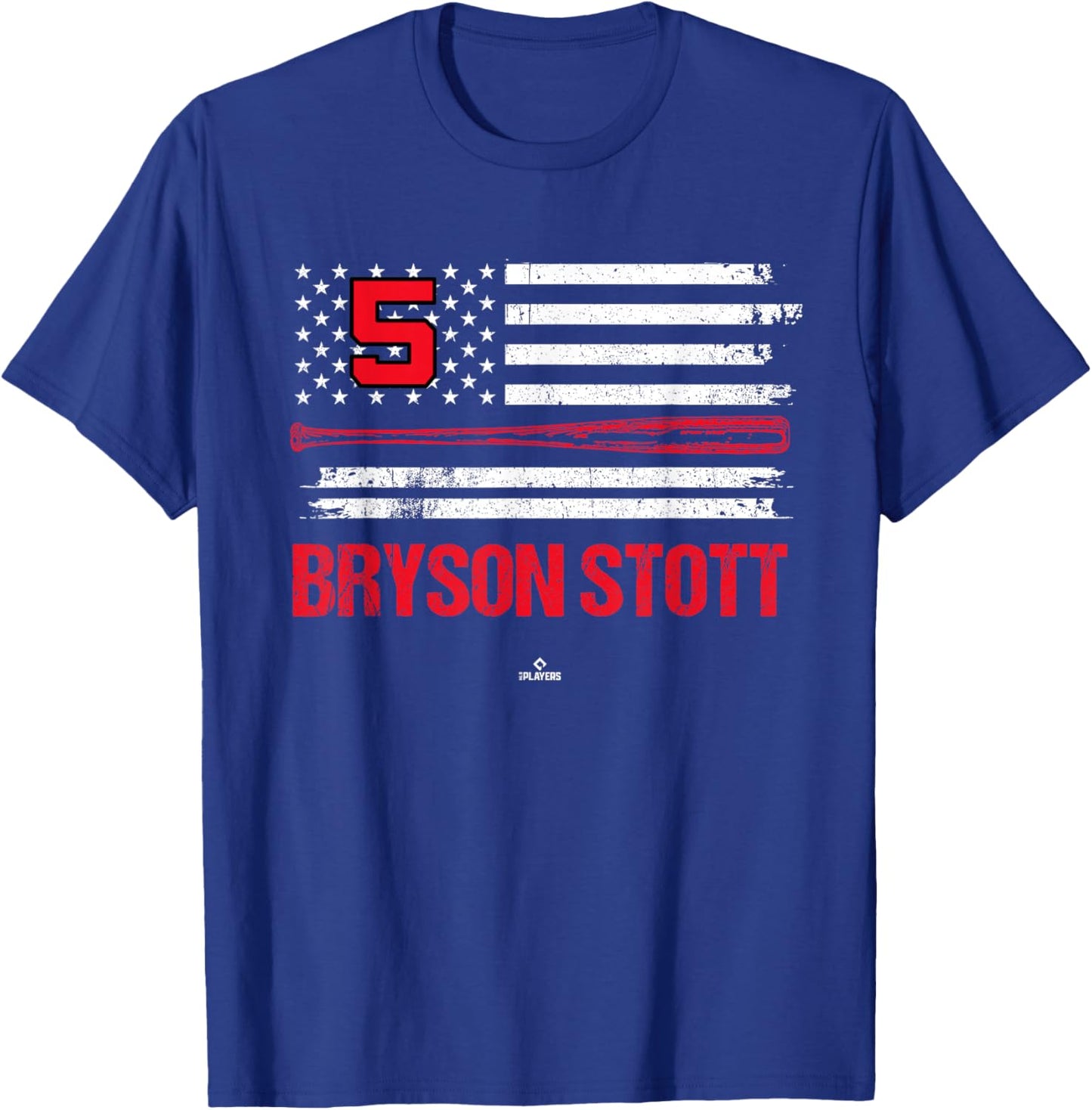USA Flag Bat Bryson Stott Philadelphia Baseball MLBPA T-Shirt - T-Shirt | Royal
