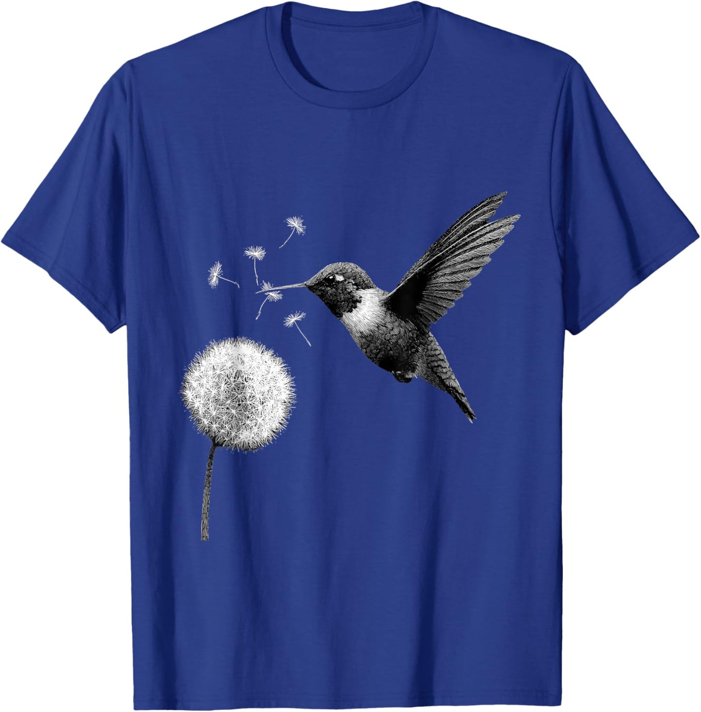 Hummingbird Dandelion Portrait Artwork Tropical Animal Art T-Shirt - T-Shirt | Royal