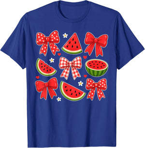 Summer Coquette Bow Watermelon Summer Vacation Women Girls T-Shirt - T-Shirt | Royal