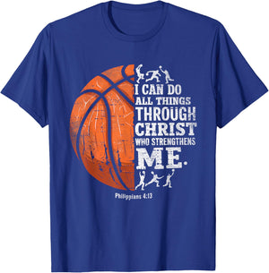 Christian Basketball I Can Do All Things Religious Faith T-Shirt - T-Shirt | Royal