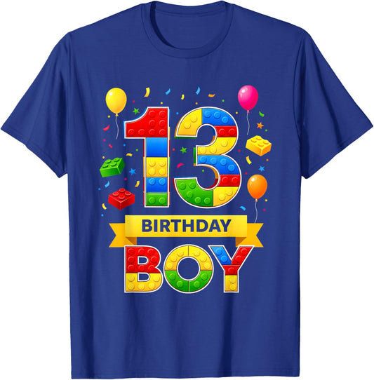 13Year Old Building Blocks Kids It's My 13th Birthday Boy T-Shirt - T-Shirt | Royal