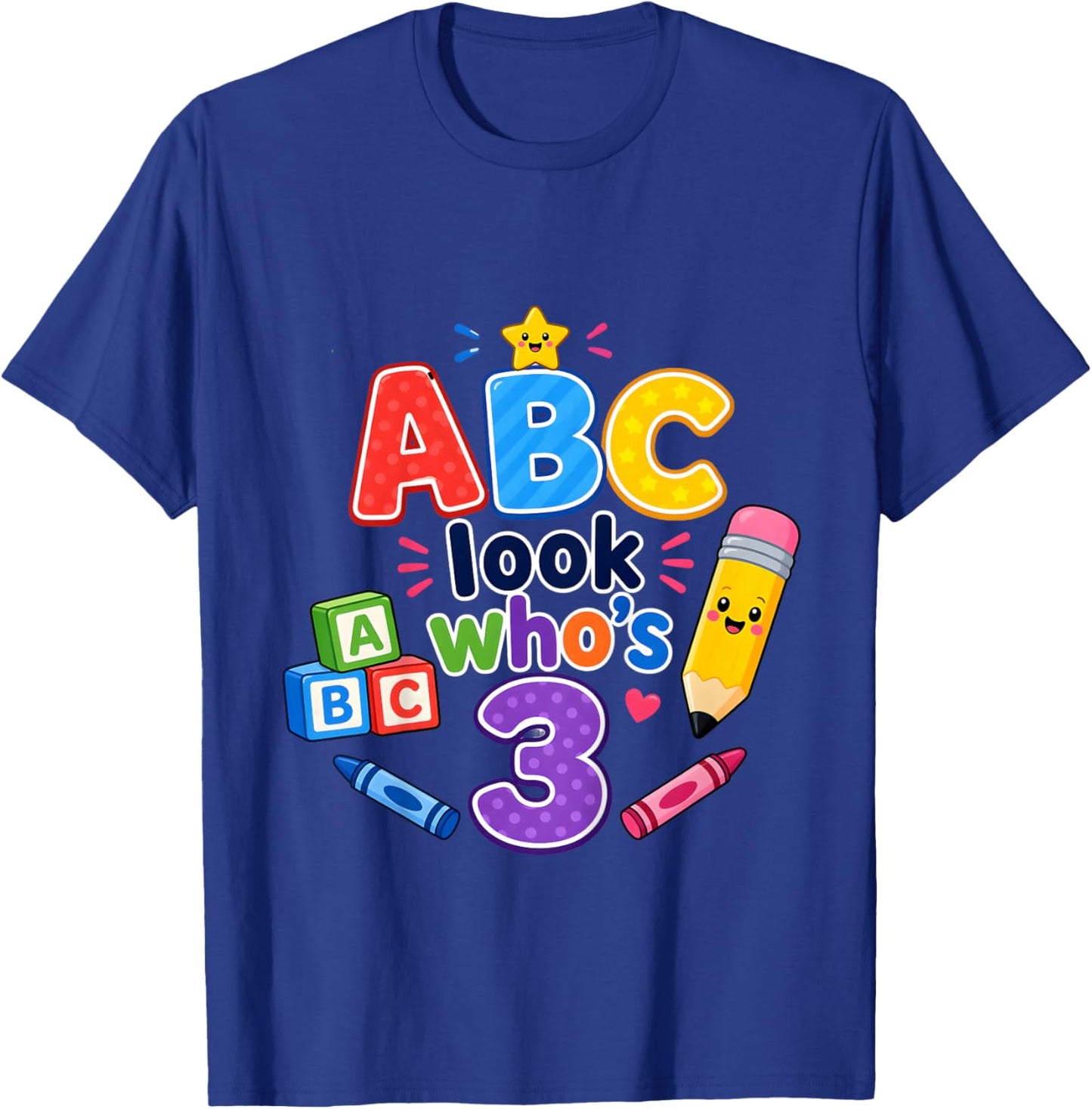 ABC Look Who's 3 3rd Birthday Girl Boy Toddler T-Shirt - T-Shirt | Royal