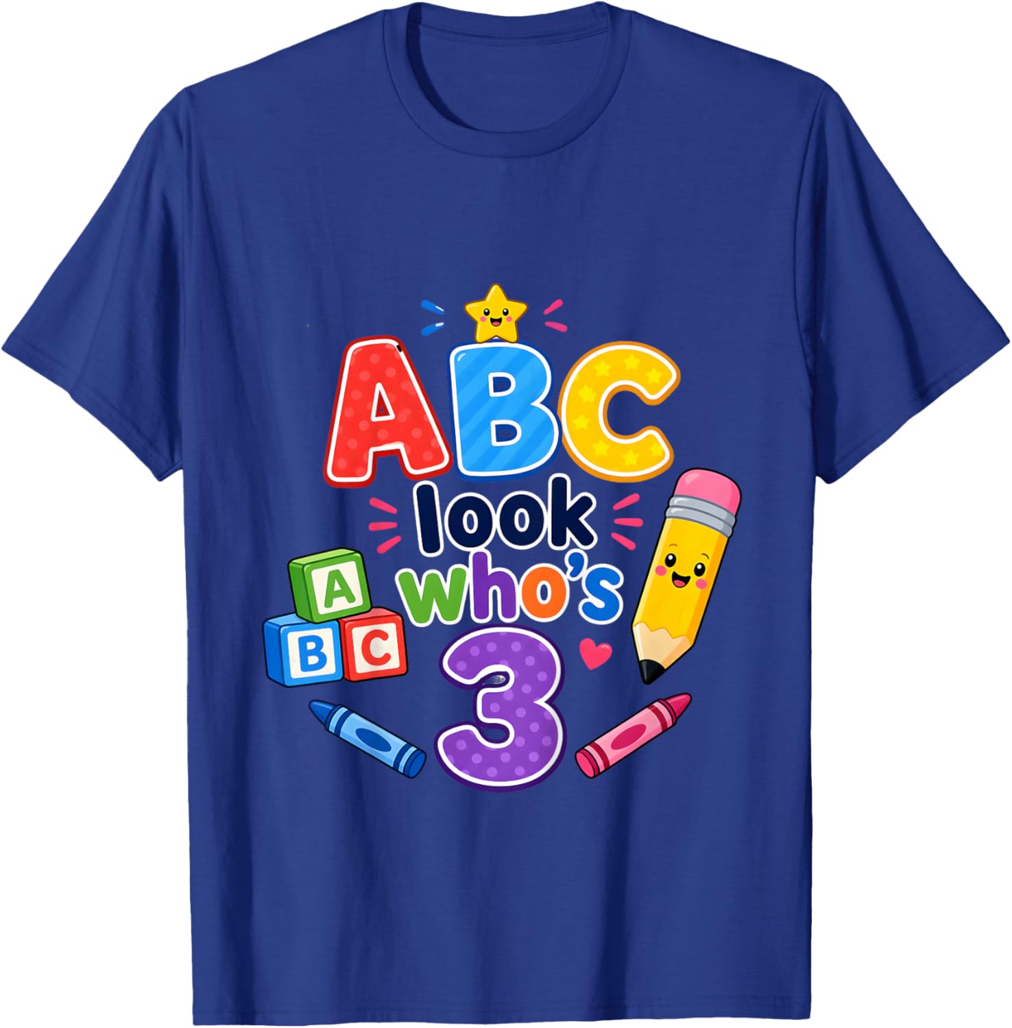 ABC Look Who's 3 3rd Birthday Girl Boy Toddler T-Shirt - T-Shirt | Royal