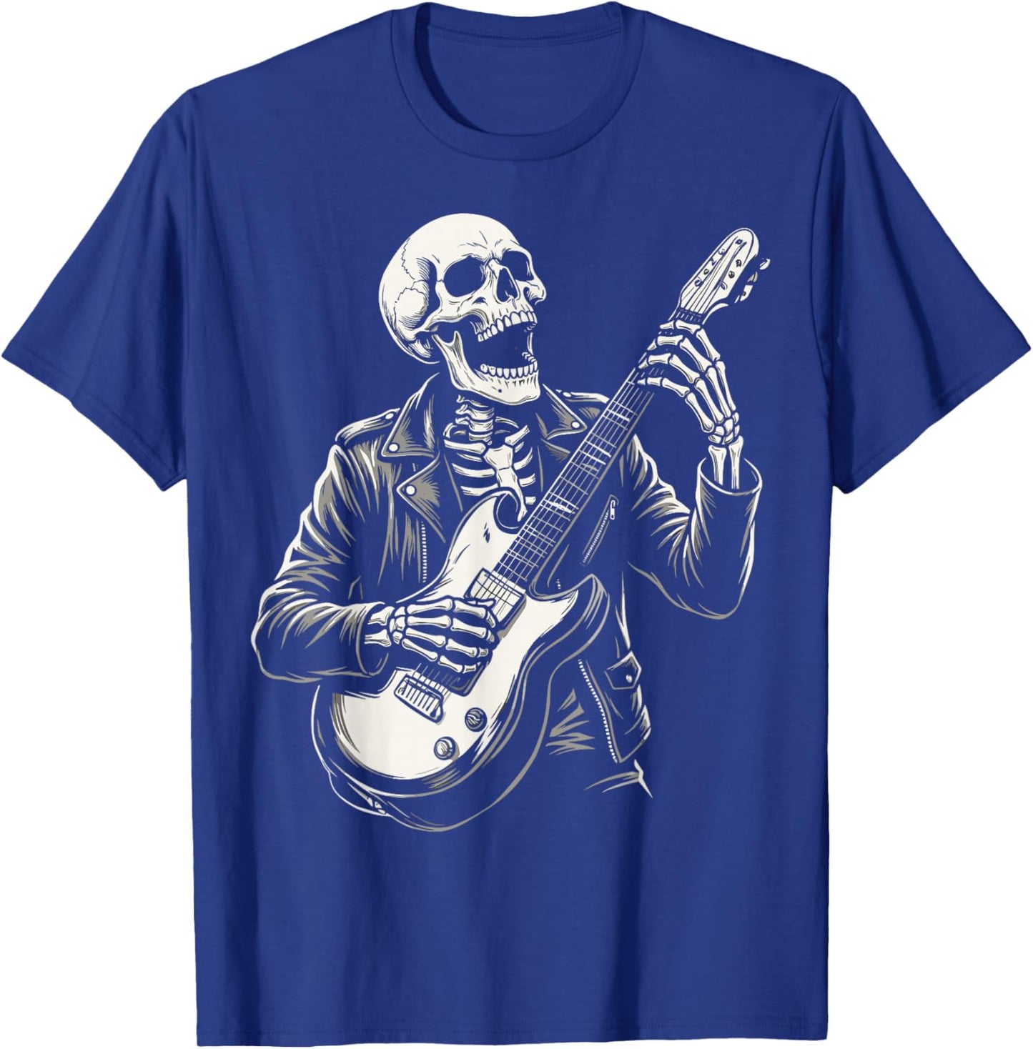 Funny Skeleton Playing Guitar Heavy Metal Punk Music Rock T-Shirt - T-Shirt | Royal