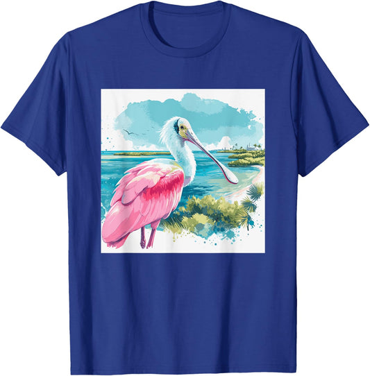 Roseate Spoonbill watercolor art in tropical setting T-Shirt - T-Shirt | Royal