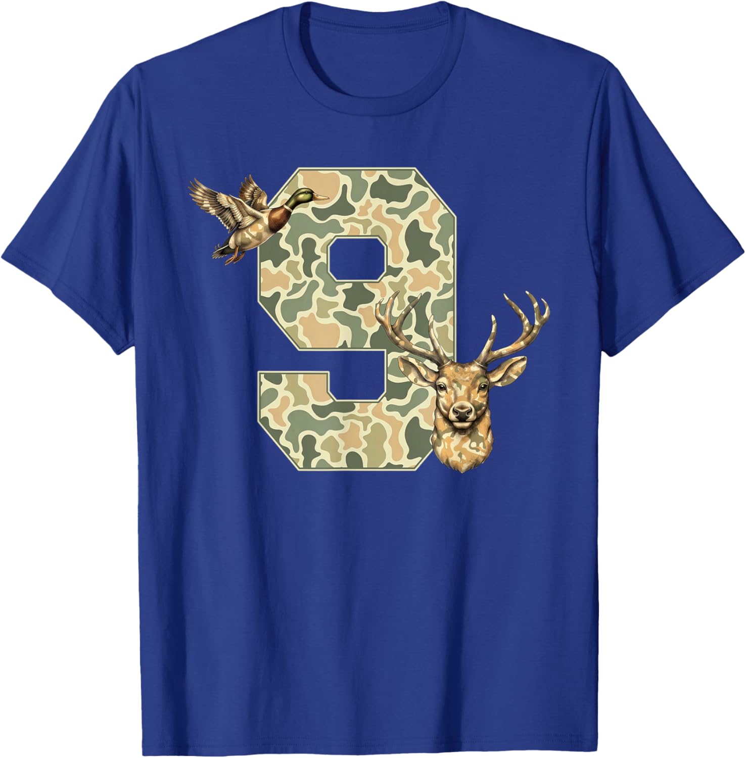 9 Years Old Kids 9th Birthday Boy Girl Camo Hunting T-Shirt - T-Shirt | Royal