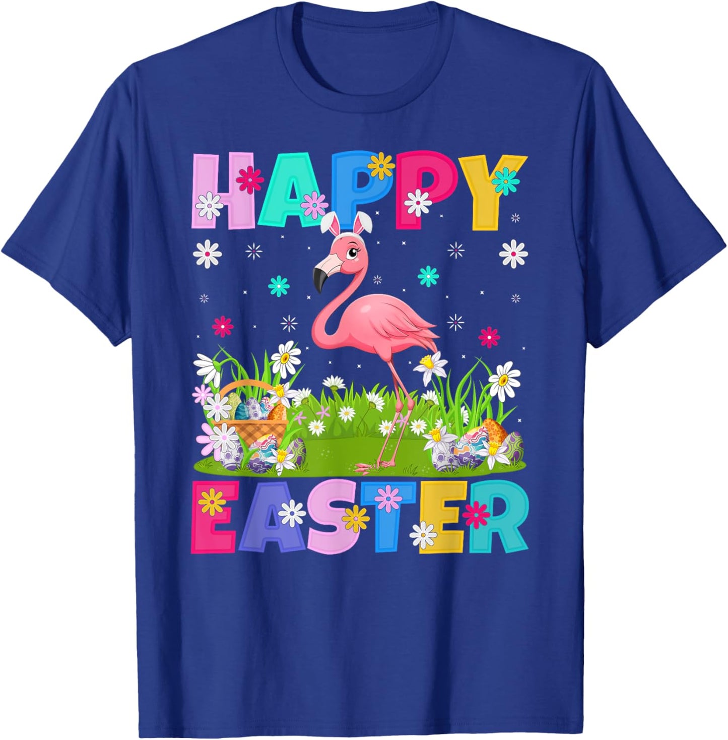 Flamingo Happy Easter Egg Hunt Bunny Ear Flamingo Easter T-Shirt - T-Shirt | Royal