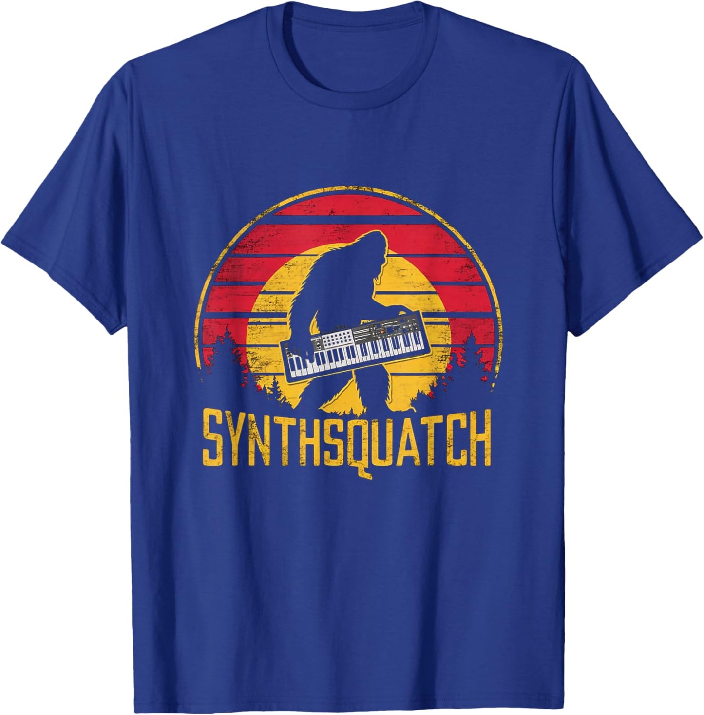 Retro Synthsquatch Music Synthesizer Lover Sunset Vintage T-Shirt - T-Shirt | Royal
