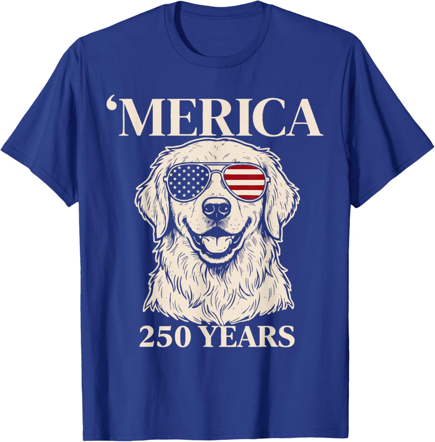 Merica Golden Retriever 250 Years 250th 4th of July USA Flag T-Shirt - T-Shirt | Royal