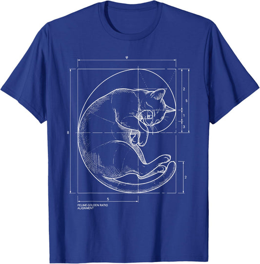 Fibonacci Spiral Cat Blueprint Sacred Geometry Math Teacher T-Shirt - T-Shirt | Royal