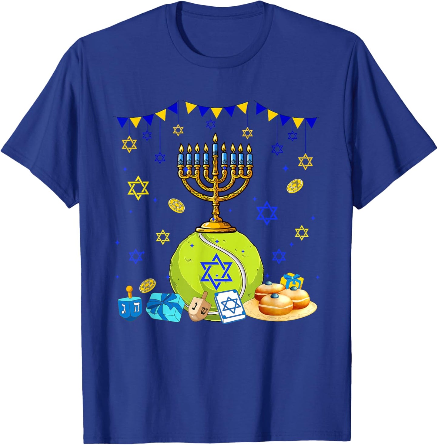 Tennis Equipment Player LoverHanukkah Jewish Menorah T-Shirt - T-Shirt | Royal