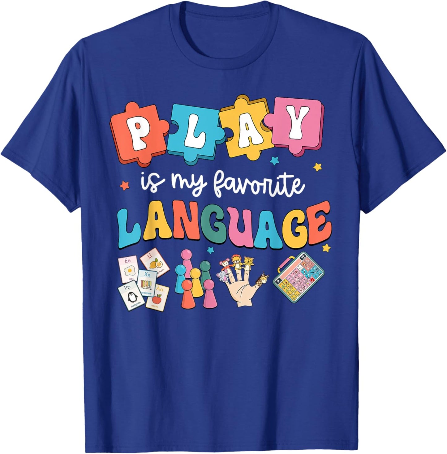 Retro Play Is My Favorite Language SLP Speech Therapy SLPA T-Shirt - T-Shirt | Royal