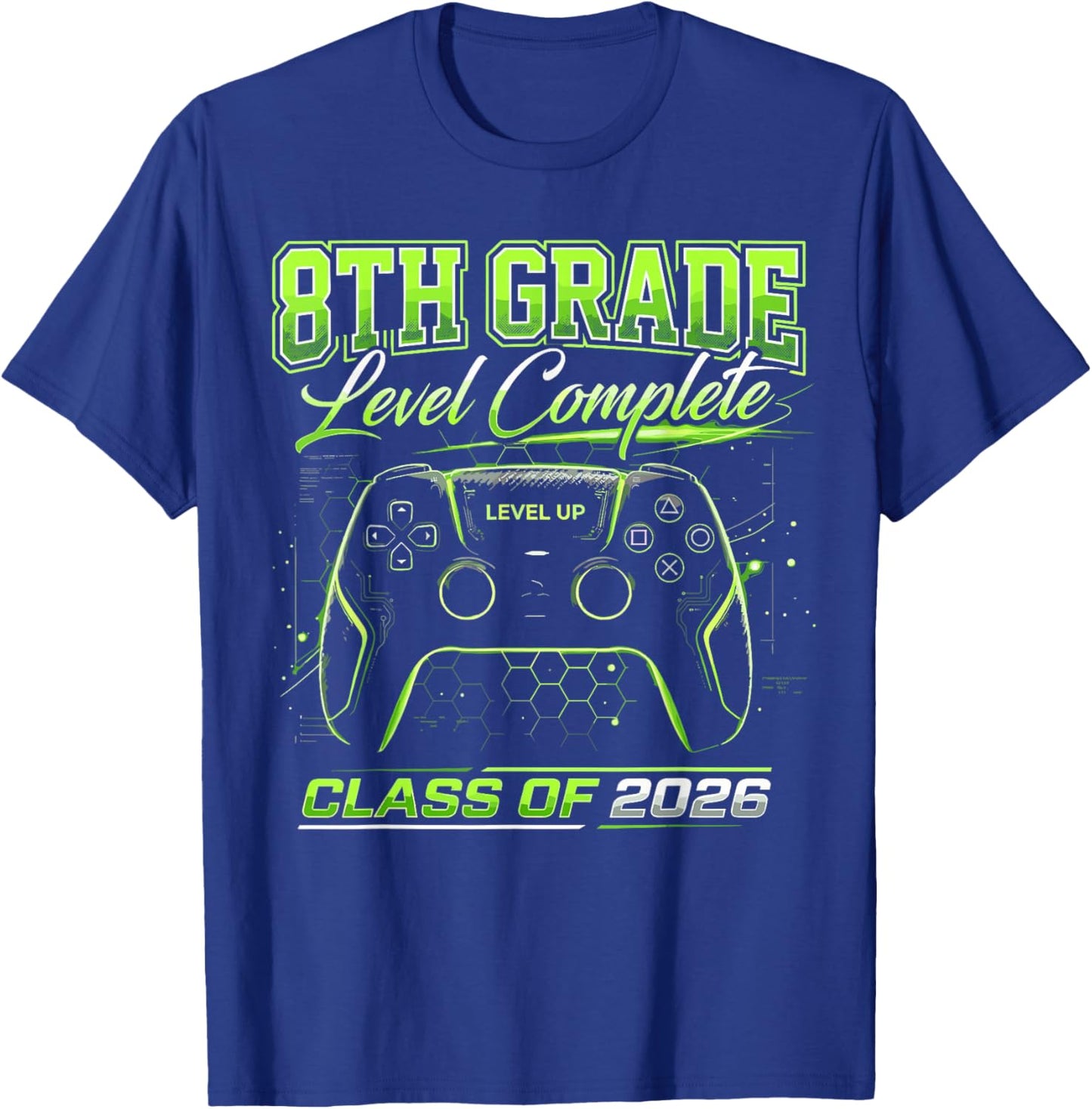 Gaming Graduation Shirt, 8th Grade Level Complete T-Shirt - T-Shirt | Royal