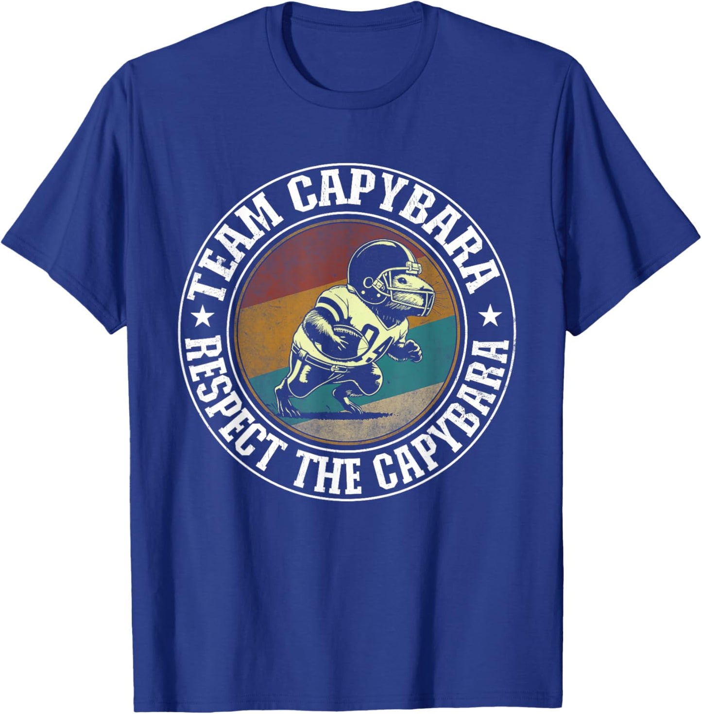 Retro Capybara Playing Football Vintage Capybara Football T-Shirt - T-Shirt | Royal