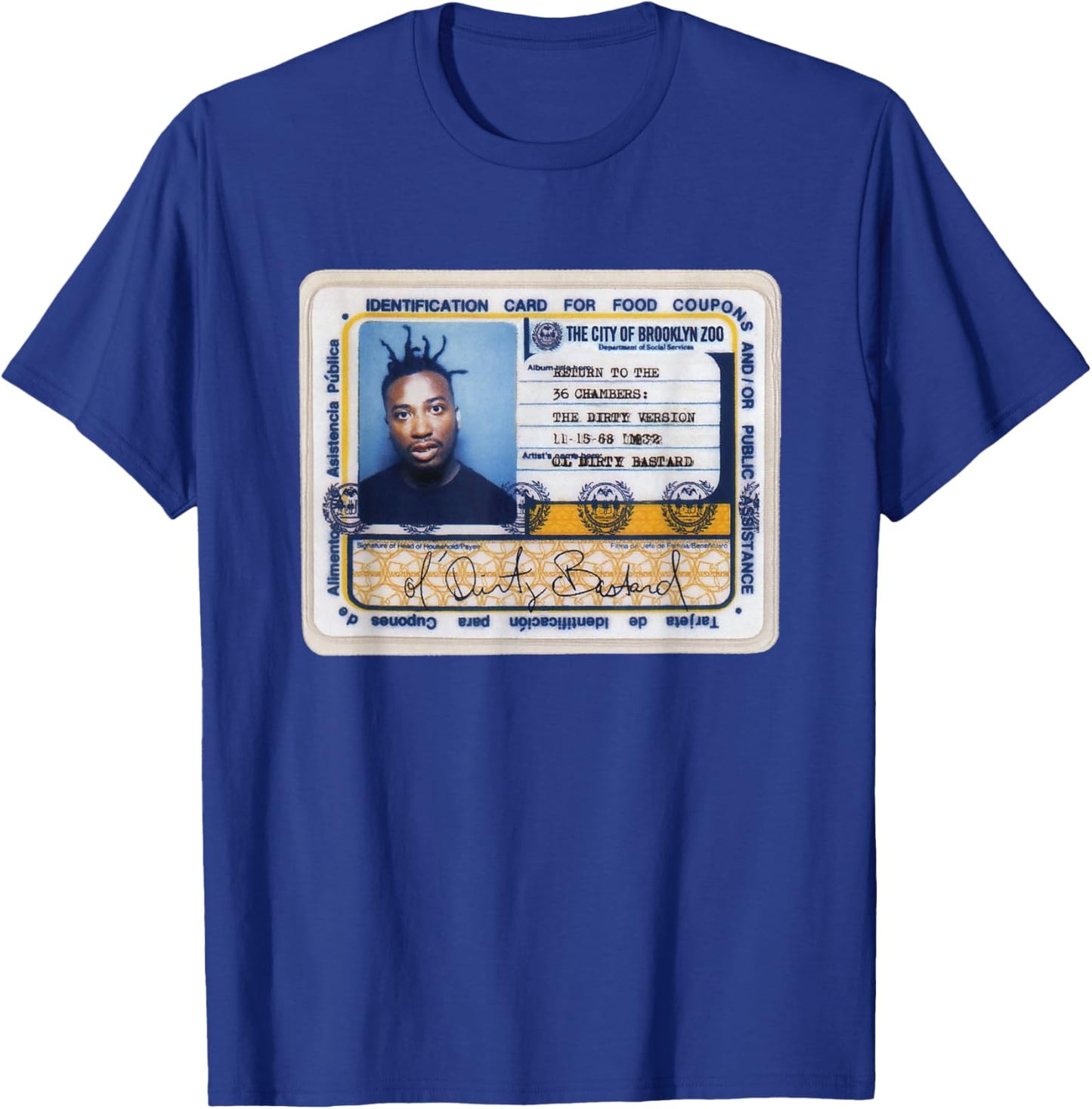 Ol' Dirty Bastard Return To The 36 Chambers ID Card ODB T-Shirt - T-Shirt | Royal