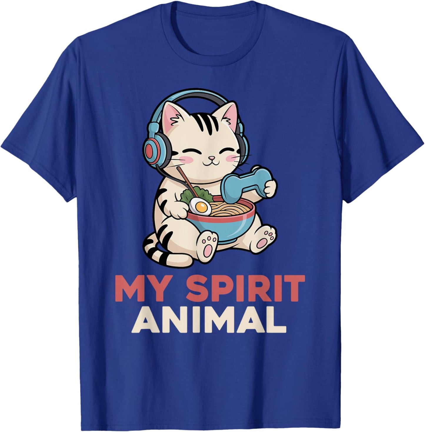 Gaming My Spirit Animal Kawaii Cat Ramen Funny Gamer Cat T-Shirt - T-Shirt | Royal