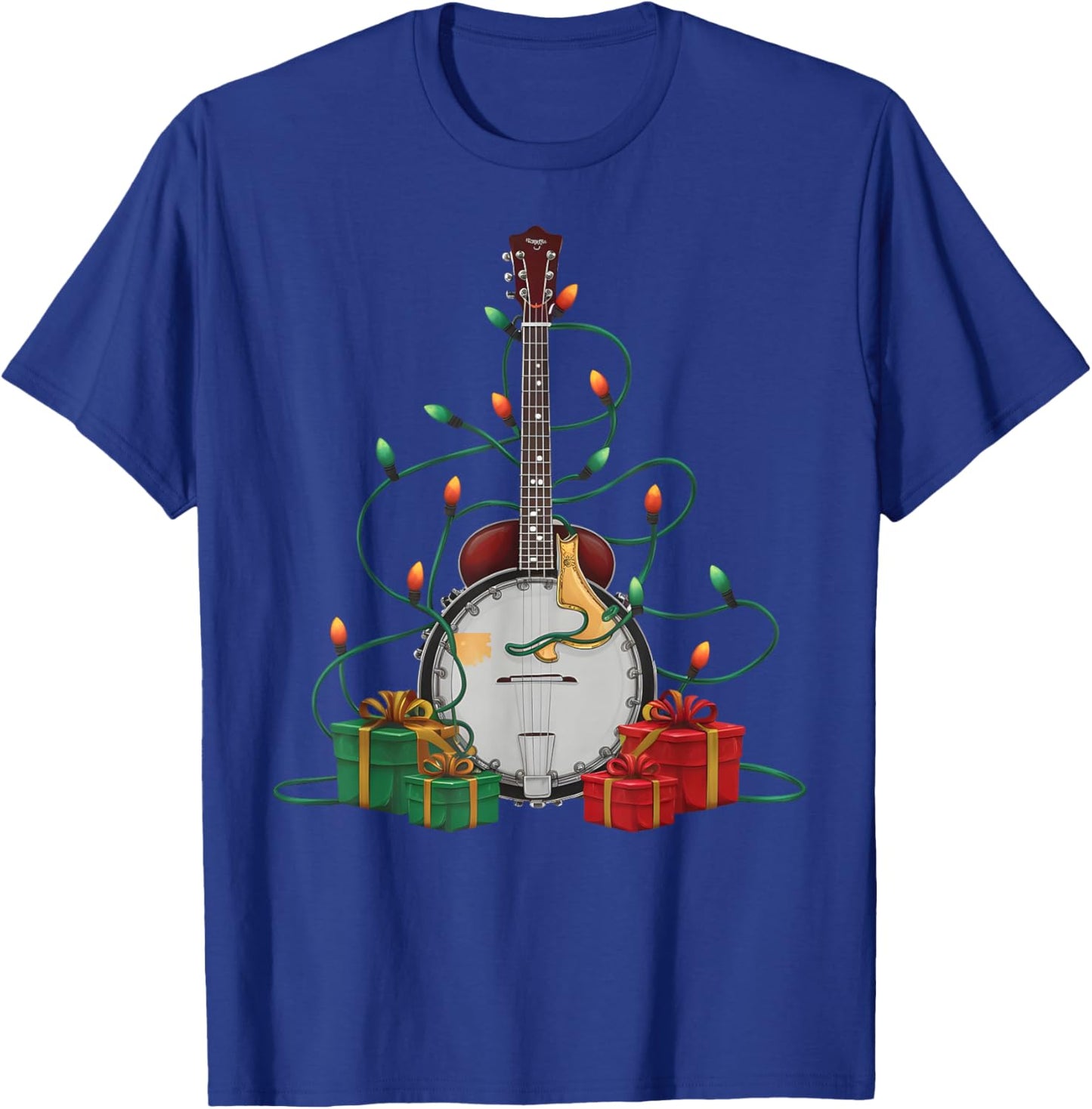 Xmas Lighting Santa Musical Banjo Christmas T-Shirt - T-Shirt | Royal