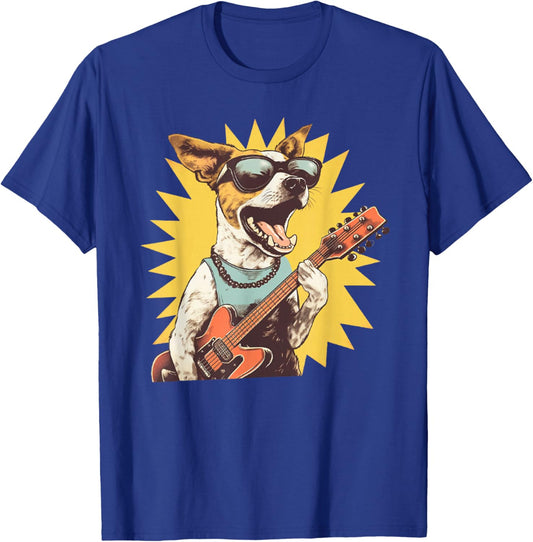 Jack Russell Terrier Playing Guitar Rock Star Dog Rocker T-Shirt - T-Shirt | Royal