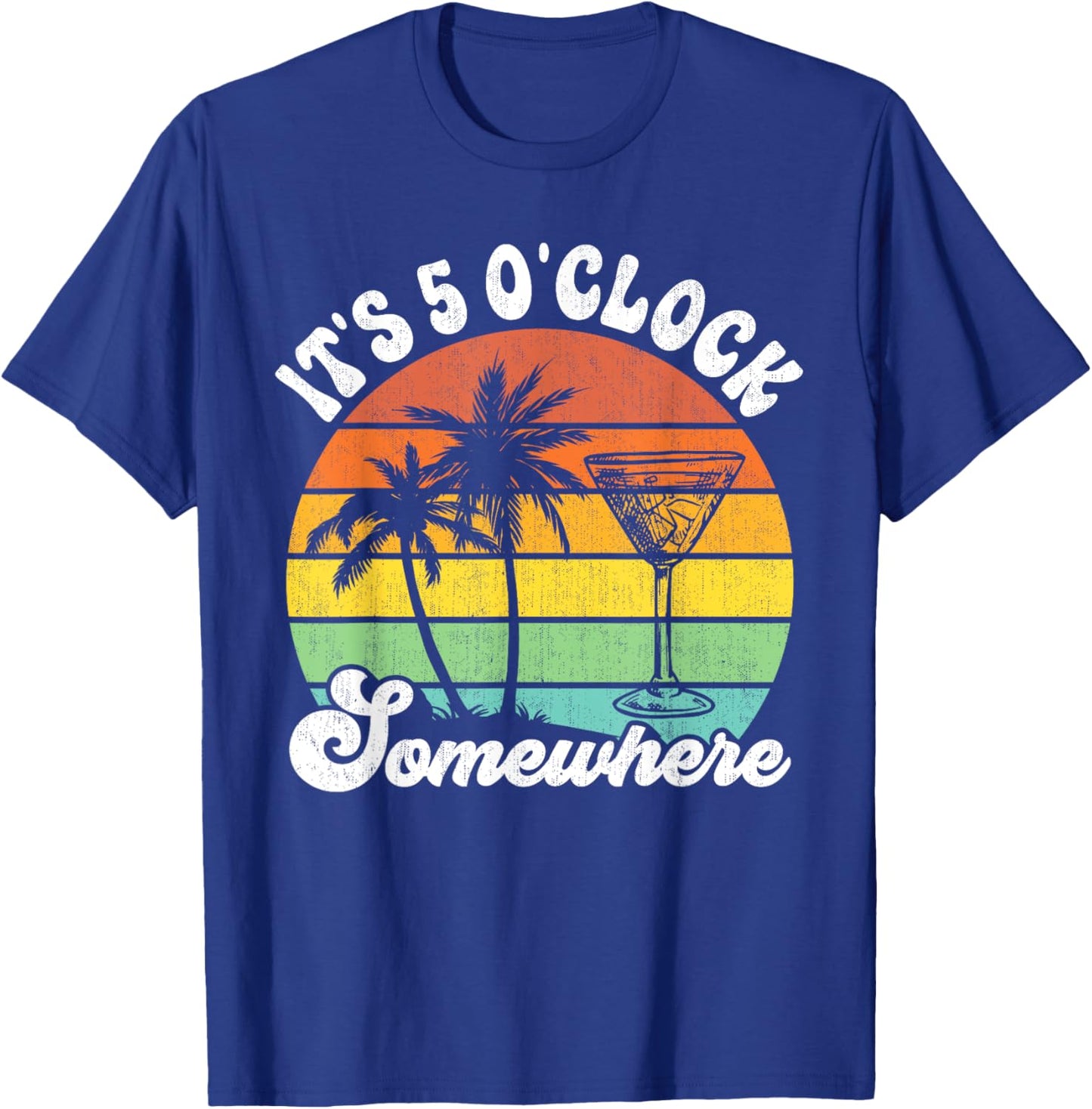 Vintage Coconut Tree Funny It's 5 O'clock Somewhere T-Shirt - T-Shirt | Royal