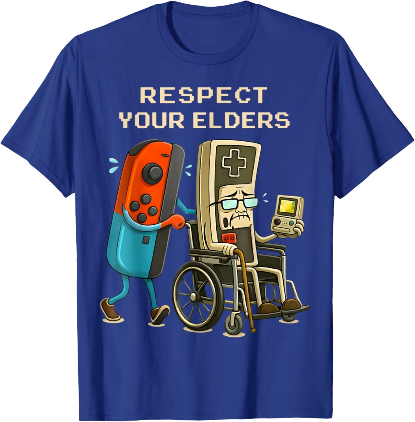 Respect Your Elder Funny Gamer Controller Vintage Style T-Shirt - T-Shirt | Royal