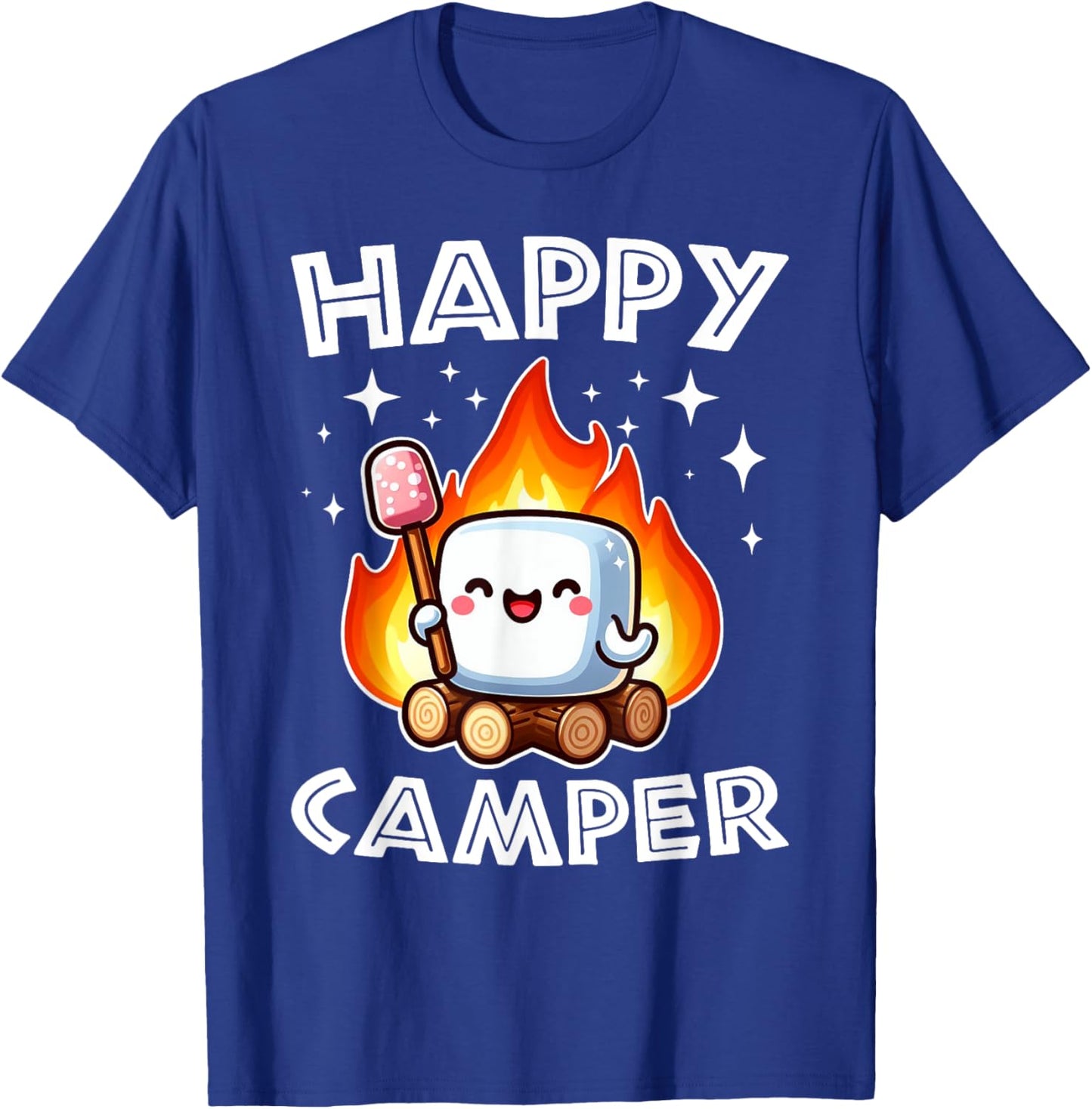 Happy Marshmallow Camper Cute Kids Girls Camp Camping Smores T-Shirt - T-Shirt | Royal