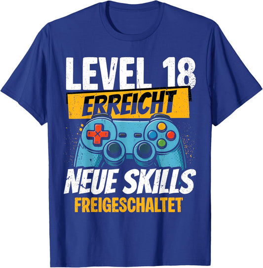 18. Geburtstag Jungen Video Gamer Level 18 Erreicht Mann T-Shirt - T-Shirt | Royal
