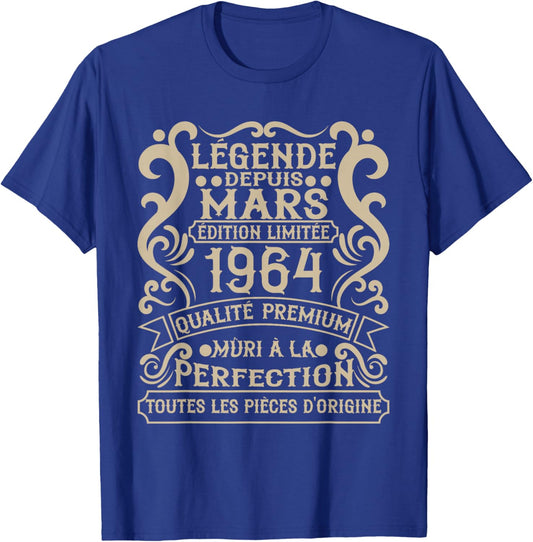 March 1964-62 Years Anniversary Gift Vintage 1964 T-Shirt - T-Shirt | Royal