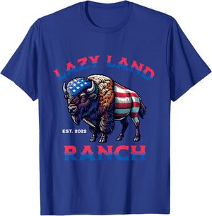 Lazy Land Ranch Buffalo American Flag T-Shirt - T-Shirt | Royal