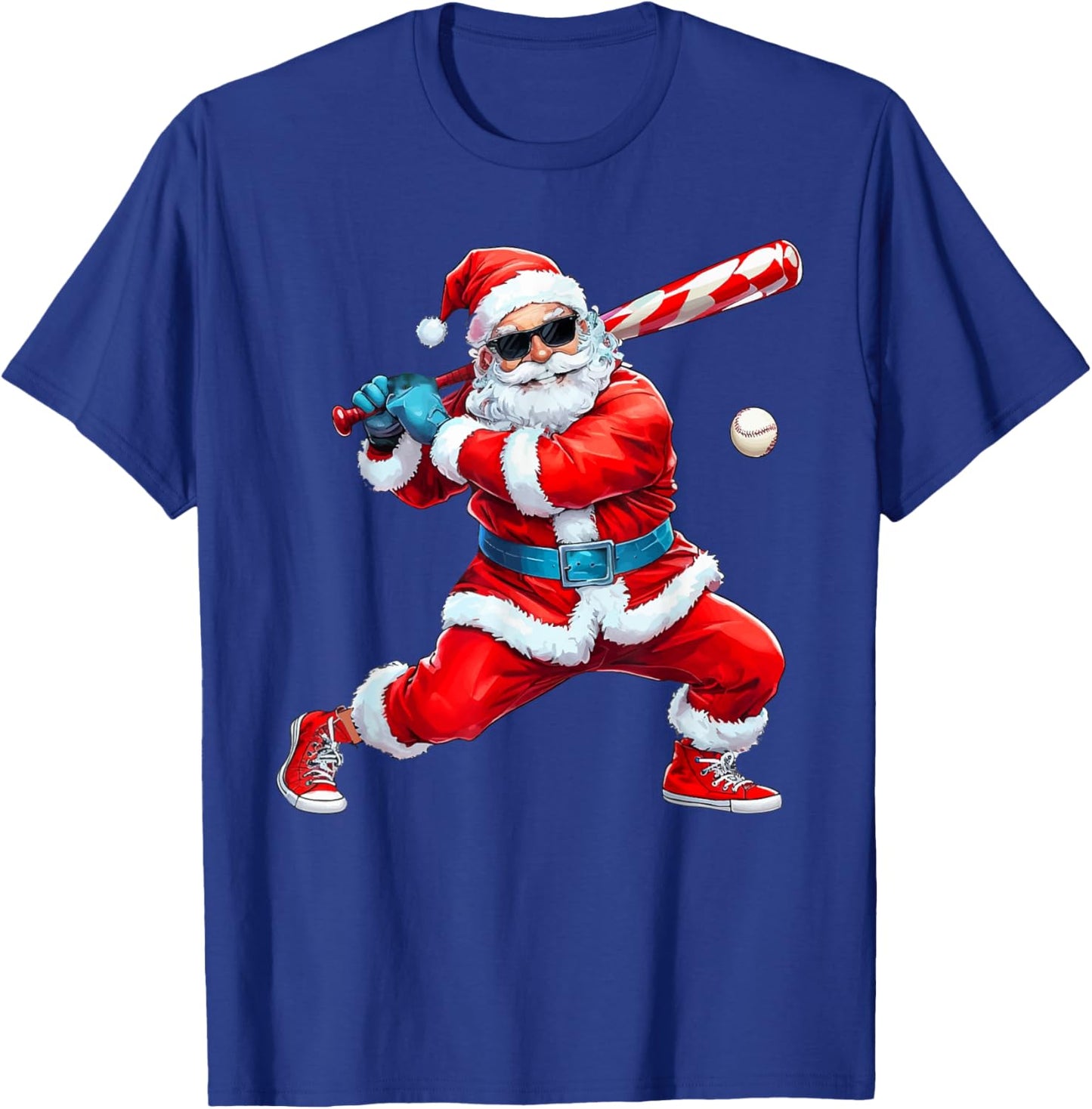Santa Playing Baseball Christmas Baseball Player T-Shirt - T-Shirt | Royal