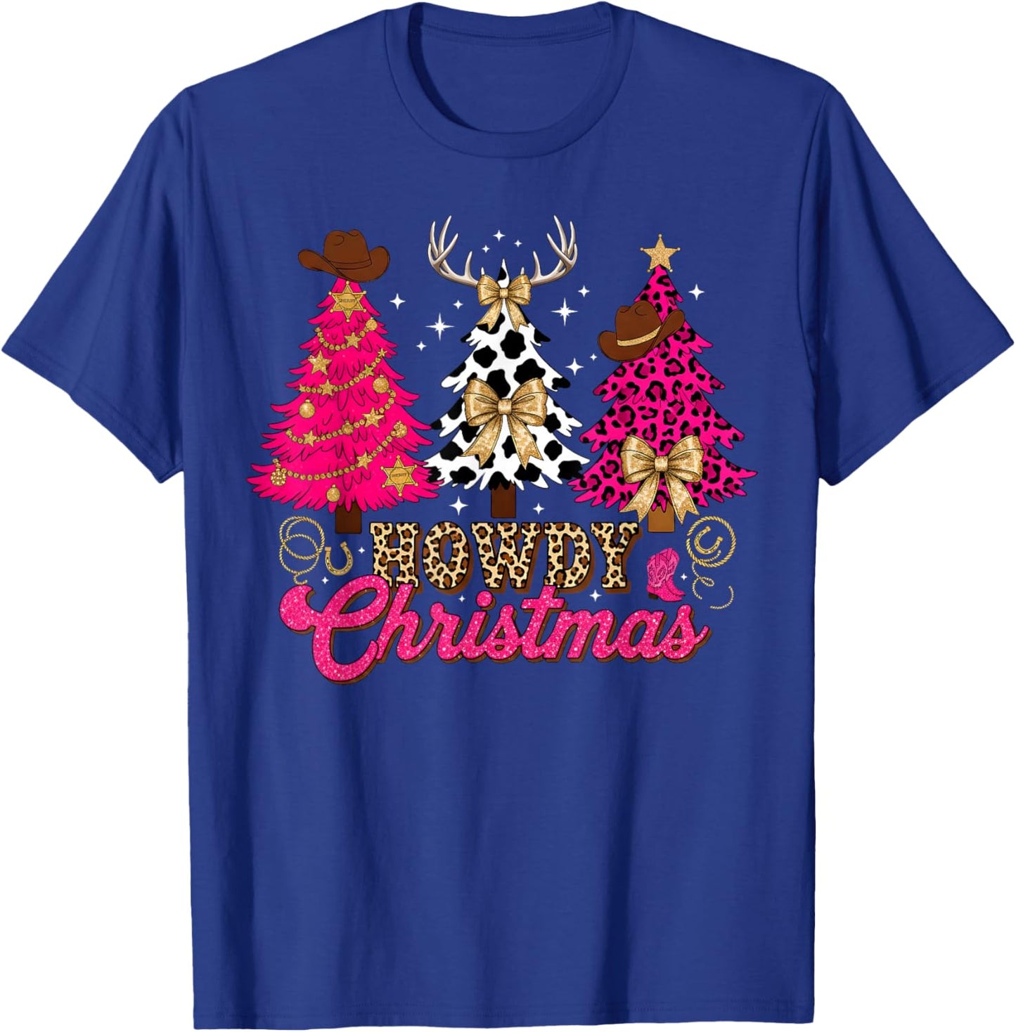 Howdy Christmas Cowboy Western Xmas Trees Pajamas Holiday T-Shirt - T-Shirt | Royal