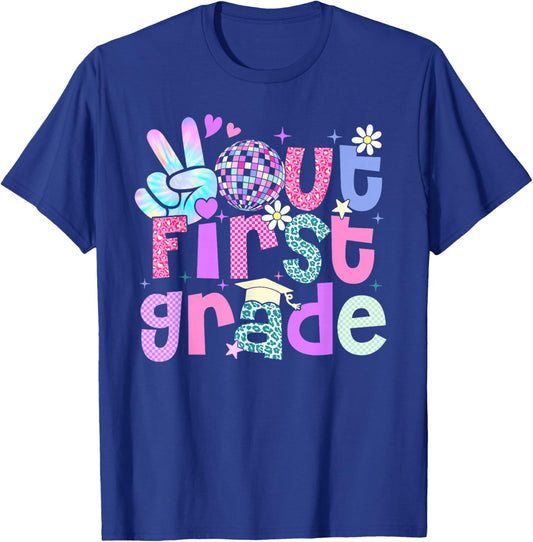 Peace Out First Grade Last Day Of 1st Grade Leopard T-Shirt - T-Shirt | Royal