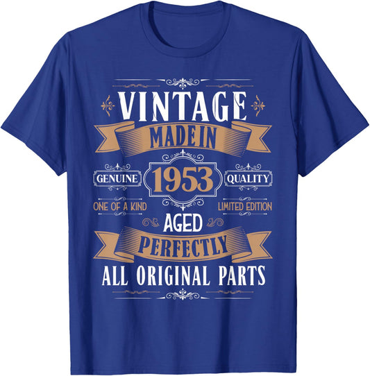 Vintage 72nd birthday men Born 1953 72 years old Bday T-Shirt - T-Shirt | Royal