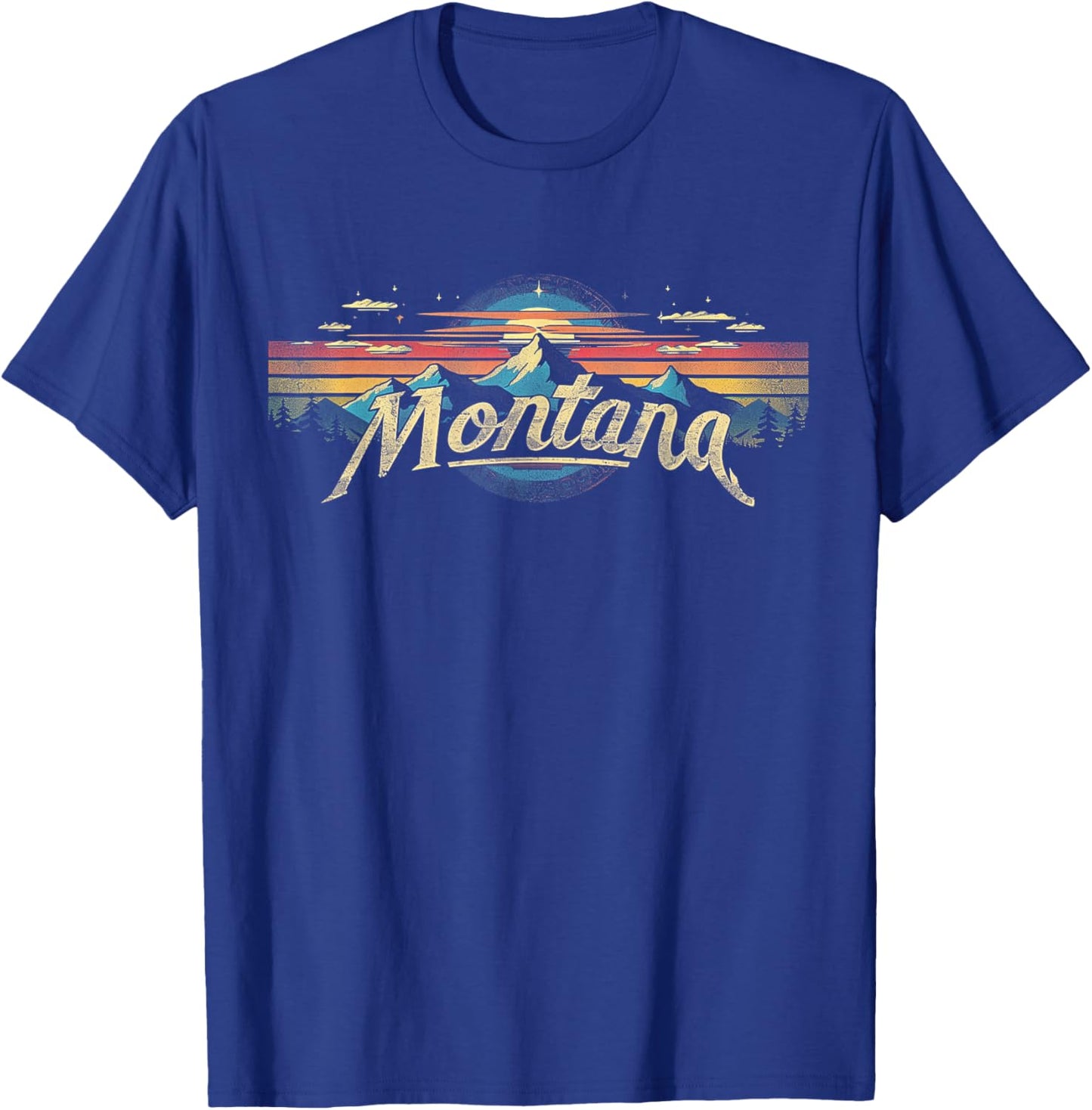 Montana -Cool Funny Graphic Vintage Men Women Kids Mountains T-Shirt - T-Shirt | Royal