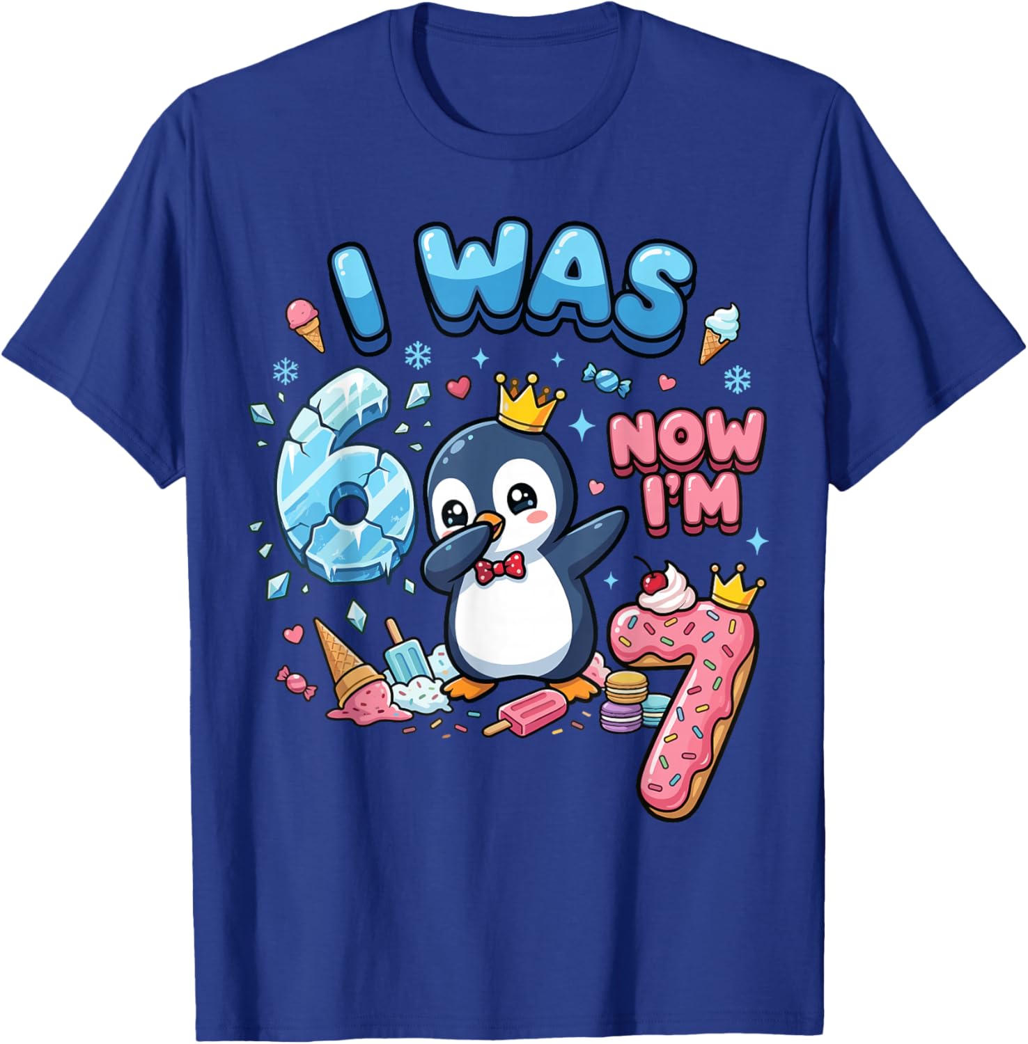 I was 6 Now I'm 7 Penguin 6 7 Birthday T-Shirt - T-Shirt | Royal