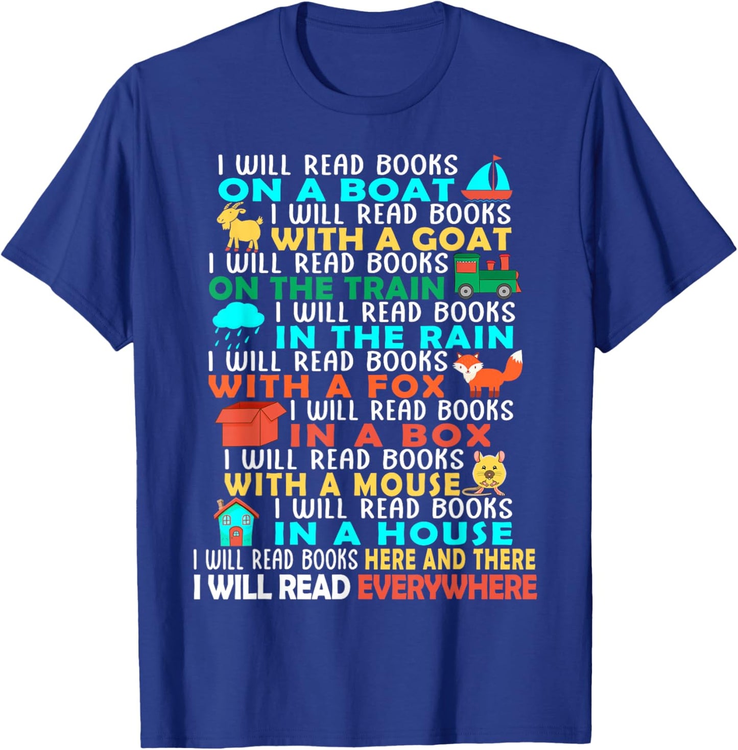 I Will Read Books On A Boat Kids Reading Read Books T-Shirt - T-Shirt | Royal