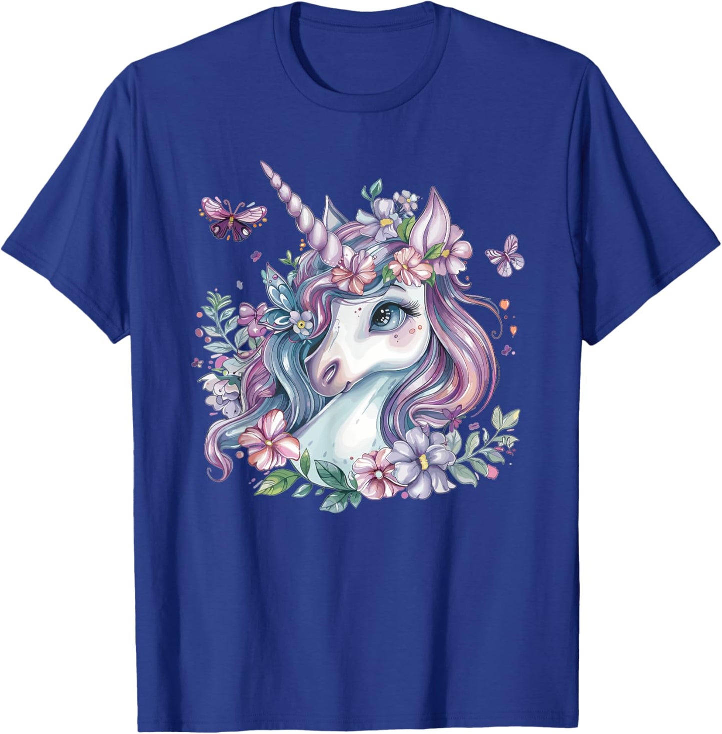 Cute Unicorn With Flowers I Kids Unicorn T-Shirt - T-Shirt | Royal