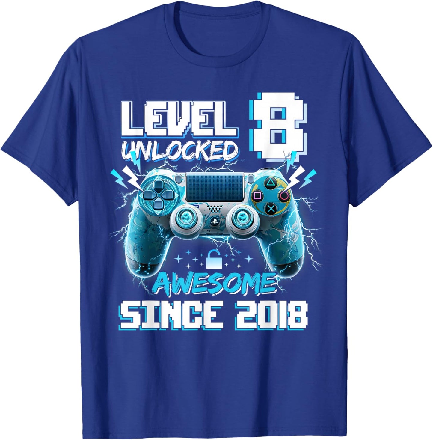 Level 8 Unlocked Awesome 2018 Video Game 8th Birthday T-Shirt - T-Shirt | Royal