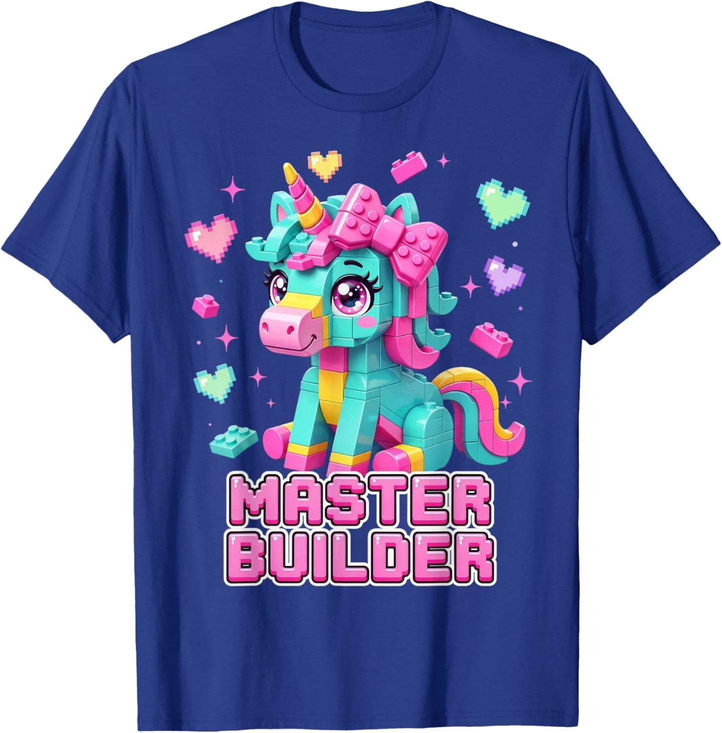 Master Builder Kids Girls Building Bricks Unicorn Lover T-Shirt - T-Shirt | Royal