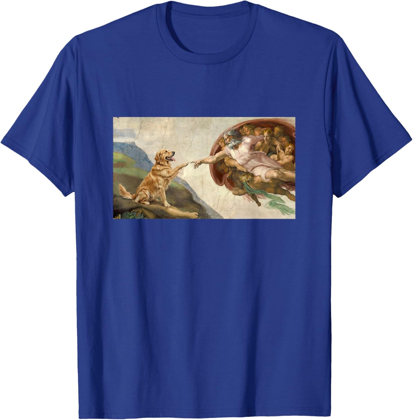 Hand of God Golden Retriever Dog Parody Funny Michelangelo T-Shirt - T-Shirt | Royal