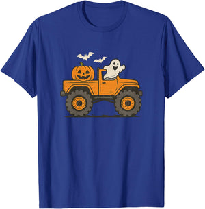 Monster Truck Ghost Pumpkin Halloween Costume Toddler Boys T-Shirt - T-Shirt | Royal