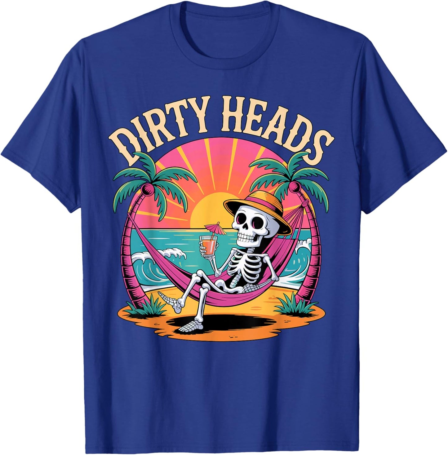Dirty Heads Skeleton Beach Summer Vacation T-Shirt - T-Shirt | Royal