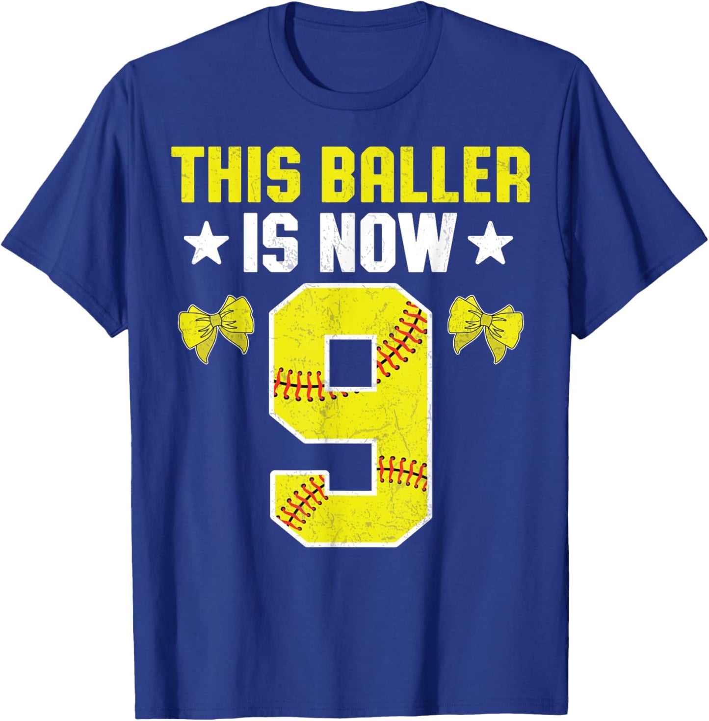 9th Birthday Party Softball Player This Baller Is Now 9 T-Shirt - T-Shirt | Royal