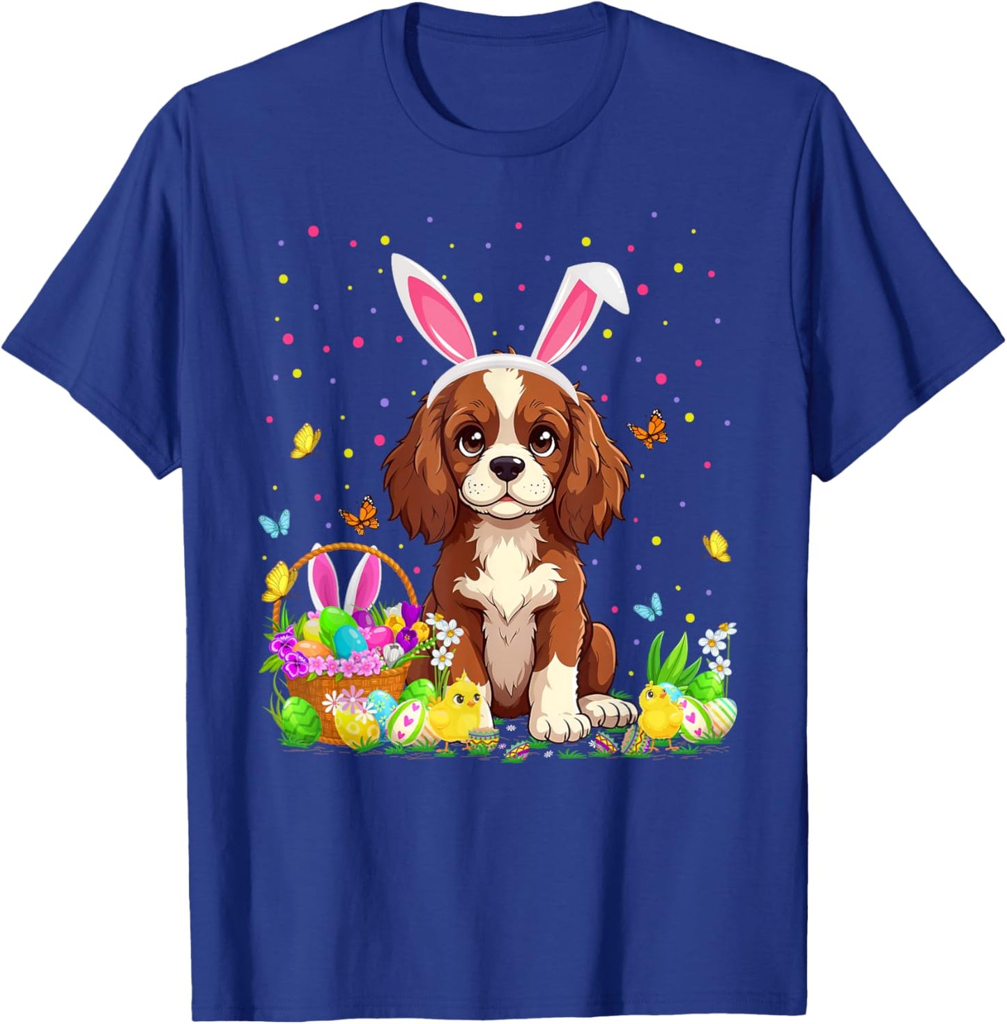 Cavalier King Charles Spaniel Dog Easter Egg Hunt Bunny Ear T-Shirt - T-Shirt | Royal
