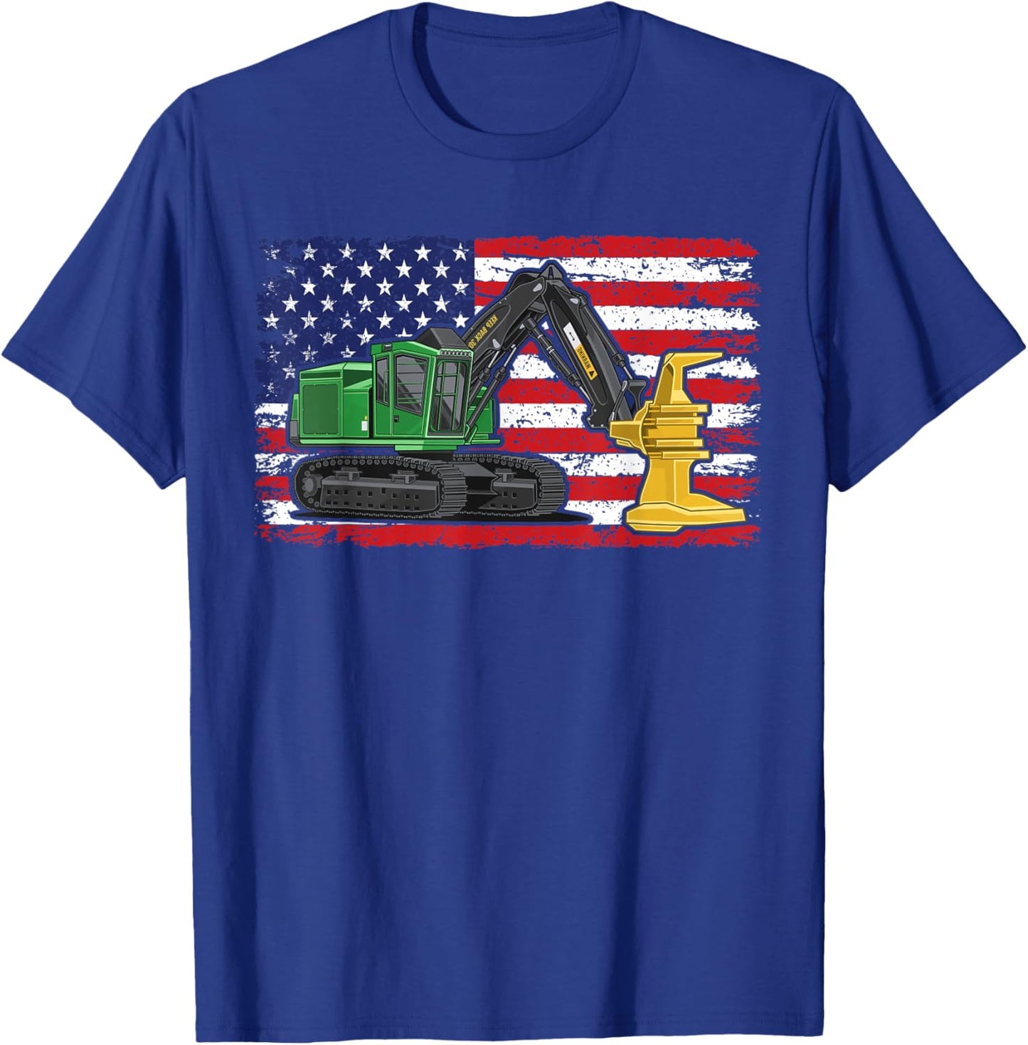 Feller Buncher USA American Flag Patriotic Tree Logger T-Shirt - T-Shirt | Royal