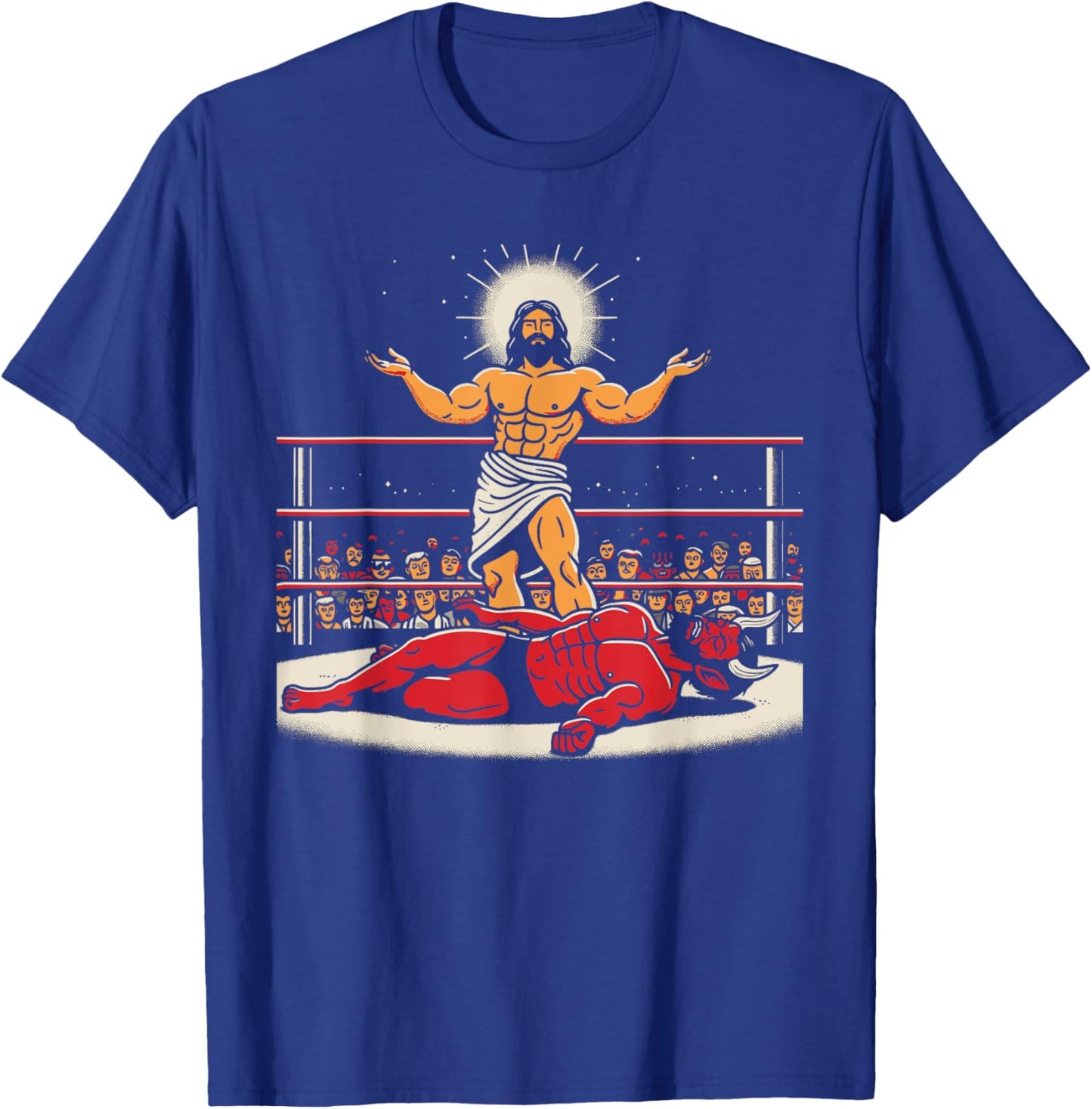 Jesus Wrestling Satan Funny Christian Humor Joke T-Shirt - T-Shirt | Royal