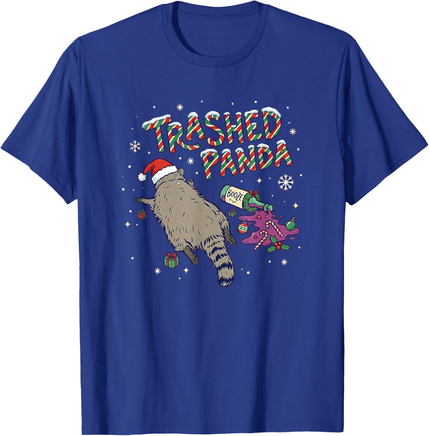 Christmas Funny Trashed Panda Racoon Gets Drunk Xmas T-Shirt - T-Shirt | Royal