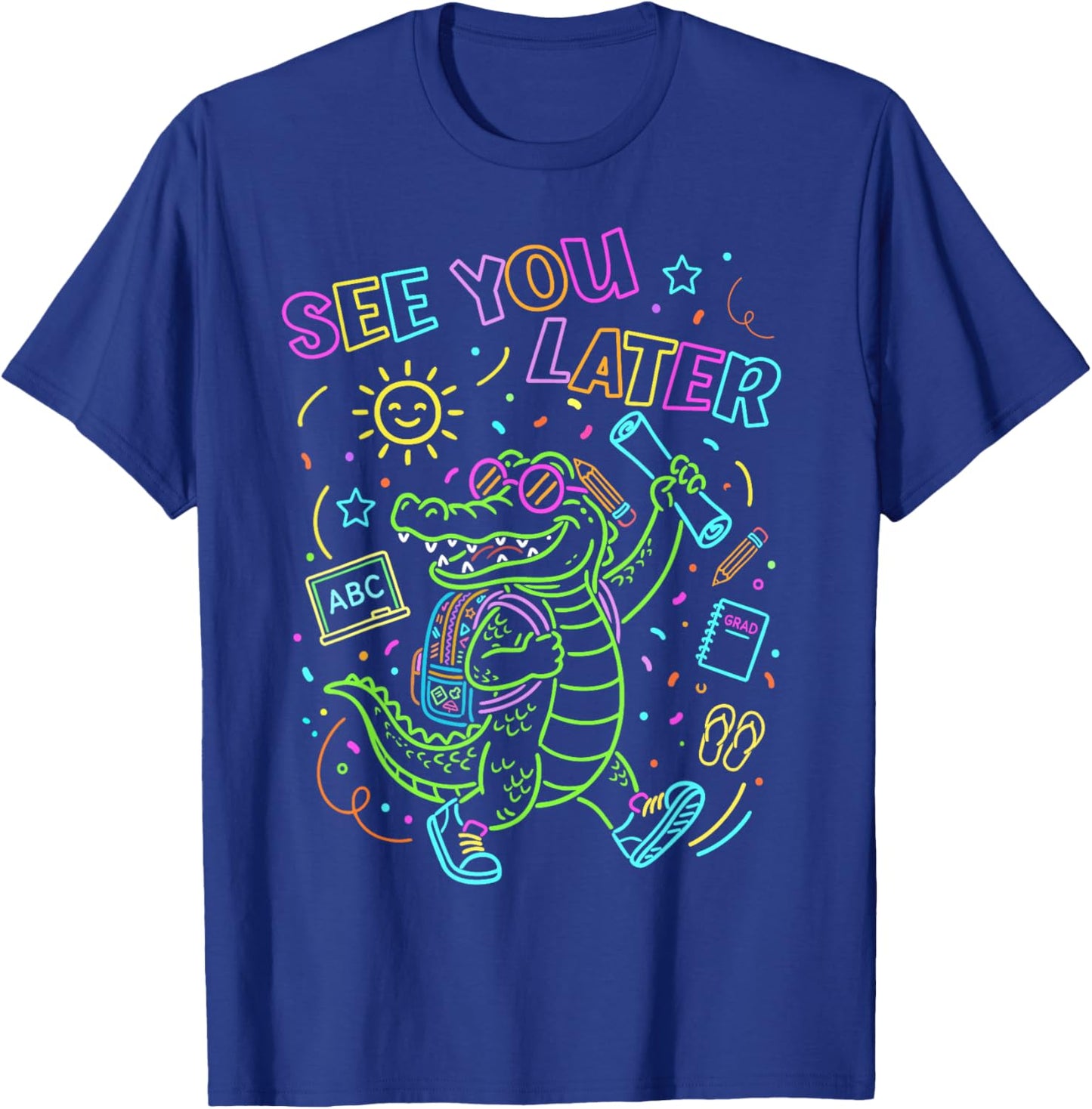 Last Day of School See You Later Kids Teacher Alligator T-Shirt - T-Shirt | Royal