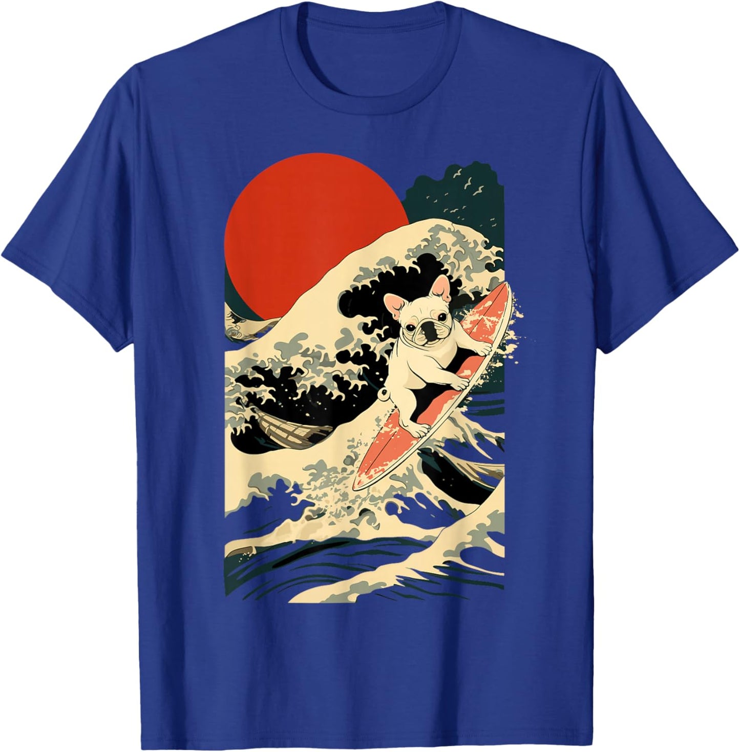 French Bulldog Surfing Japanese T-Shirt - T-Shirt | Royal