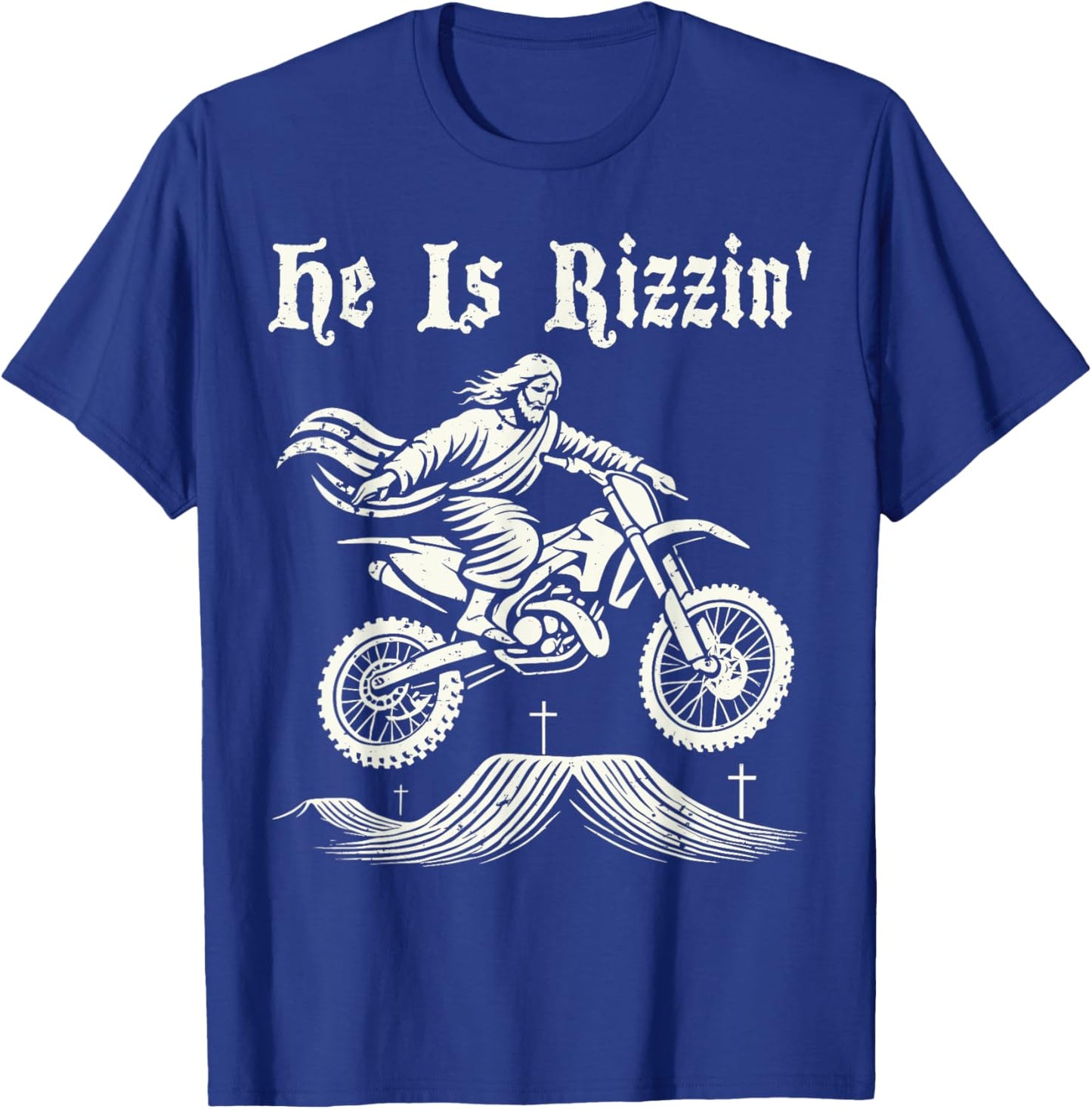 Funny jesus christ motocross dirt bike he's rizzin' easter T-Shirt - T-Shirt | Royal