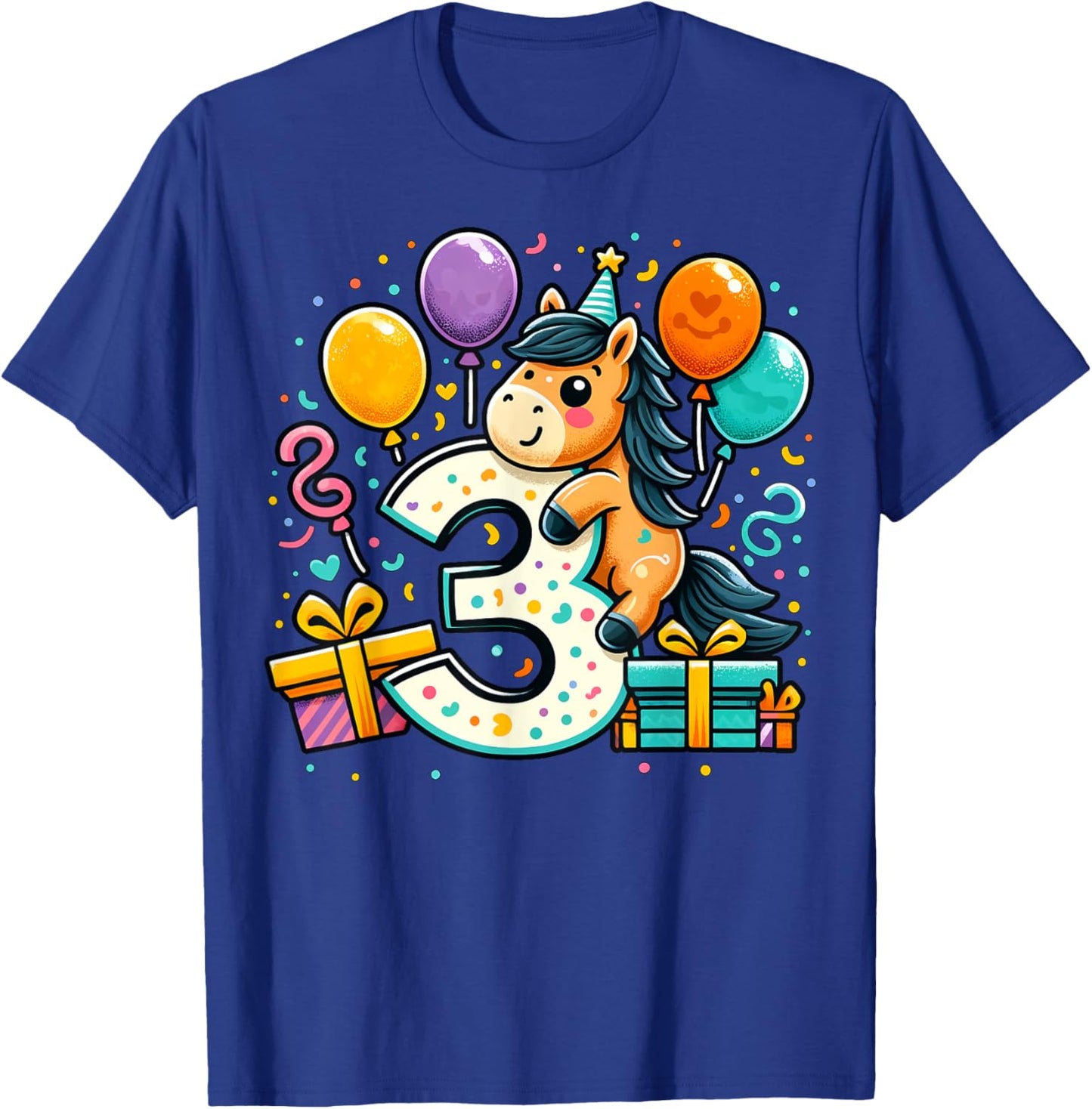 Horse 3rd birthday boy girl 3 years old third three Horse T-Shirt - T-Shirt | Royal